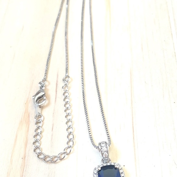 Sapphire cubic zirconia necklace sterling silver September - Picture 4 of 5